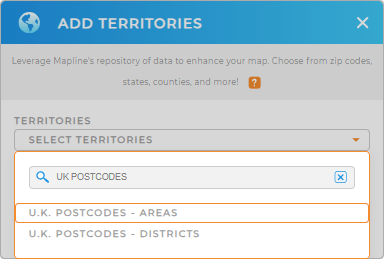 Adding U.K. Postcode Areas from Mapline's Repository