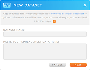 Screenshot of the New Dataset lightbox in Mapline