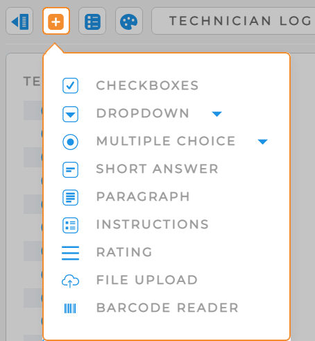 Screenshot of the Add Questions drop-down menu in Mapline forms