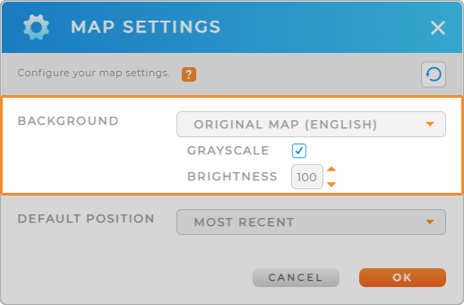 Screenshot of the Map Settings lightbox in Mapline, with the Background section highlighted