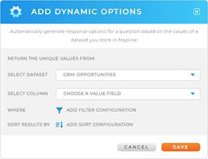 Screenshot of the Add Dynamic Options lightbox in Mapline