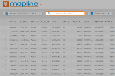 Screenshot of a Mapline dataset with the search bar highlighted
