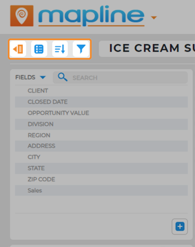 Screenshot of a report customization menu in mapline