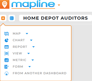 screenshot of the Add menu in Mapline dashboards