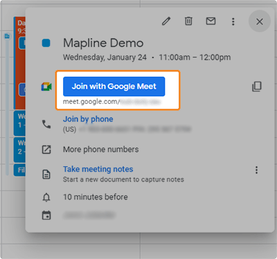 Screenshot of a Google Meet calendar invite