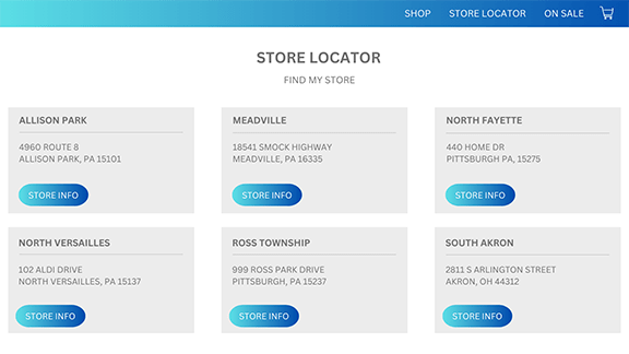 Example webpage with a store locator