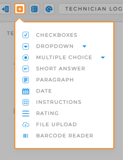 Screenshot of the 'Add Questions' drop-down menu in Mapline Forms