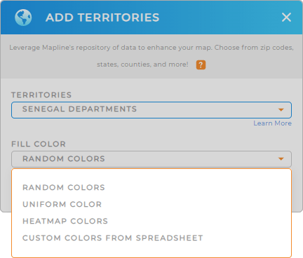 Color-code your Senegal departments territory map in seconds