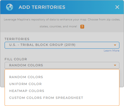 Color-code your U.S. Tribal Block Groups territory map in seconds