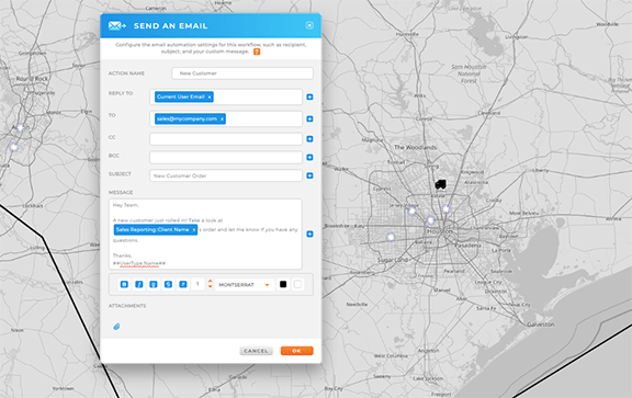 Easily integrate sales and logistics with automated communications and actions