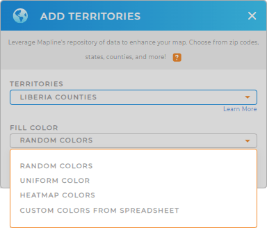 Color-code your Liberia Counties territory map in seconds