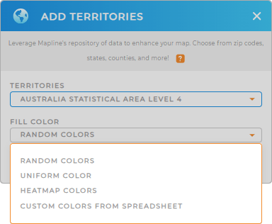 Color-code your Australia Statistical Areas territory map in seconds