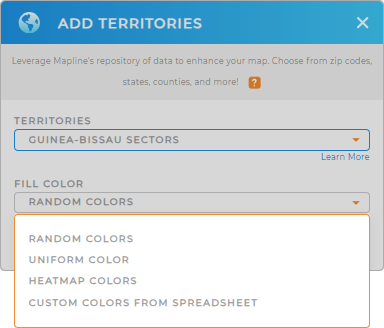 Color-code your Guinea-Bissau Sectors territory map in seconds