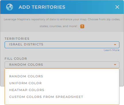 Color-code your Israel districts territory map in seconds