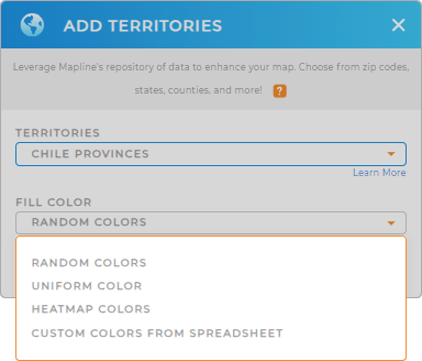 Color-code your Chile Provinces territory map in seconds