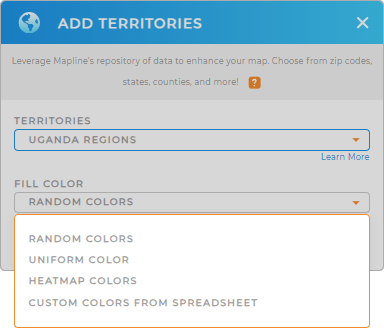 Color-code your Uganda Regions territory map in seconds