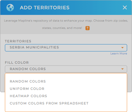 Color-code your Serbia municipalities territory map in seconds