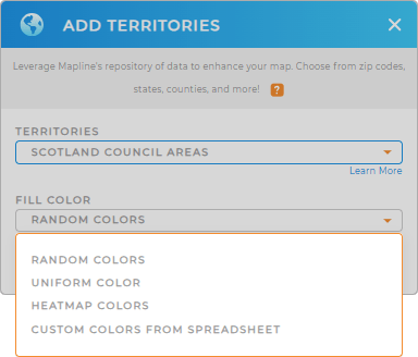 Color-code your Scotland Council Areas territory map in seconds