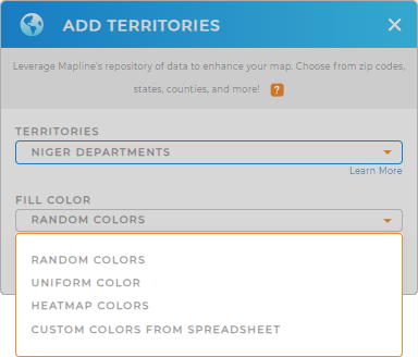 Color-code your Niger Departments territory map in seconds