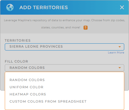 Color-code your Sierra Leone provinces territory map in seconds