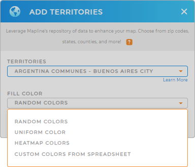 Color-code your Argentina Communes territory map in seconds