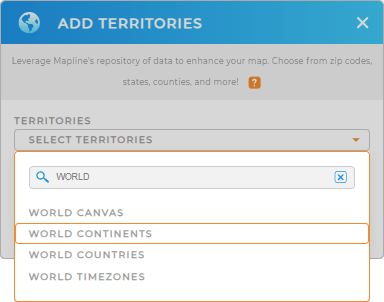 Add World Continents to your map in Mapline