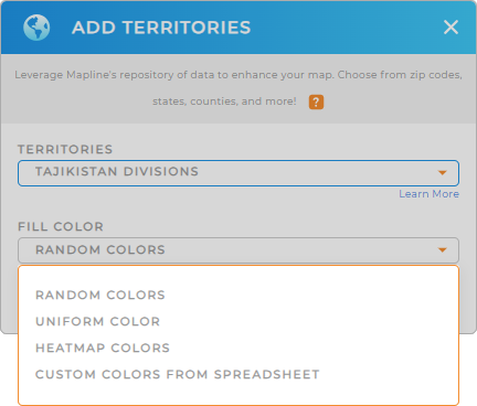 Color-code your Tajikistan divisions territory map in seconds