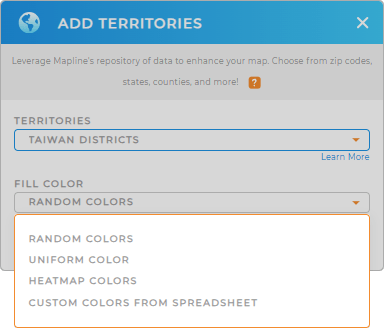 Color-code your Taiwan Districts territory map in seconds