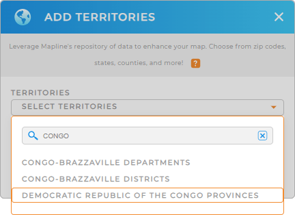 Add the Democratic Republic of the Congo Provinces to your map in Mapline