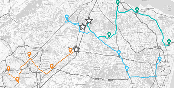 Example of sales routes on a map in Mapline