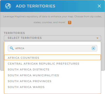 Add Africa countries to your map in Mapline