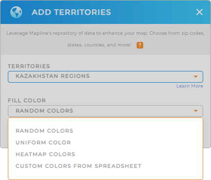 Color-code your Kazakhstan regions territory map in seconds