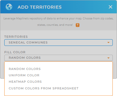 Color-code your Senegal Communes territory map in seconds