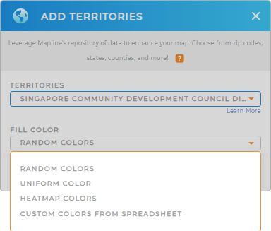 Color-code your Singapore Districts territory map in seconds