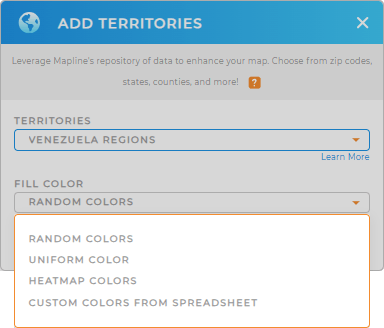 Color-code your Venezuela Regions territory map in seconds