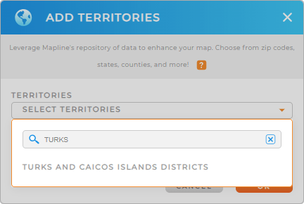 Add Turks and Caicos islands districts to your map in Mapline