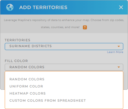 Color-code your Suriname districts territory map in seconds