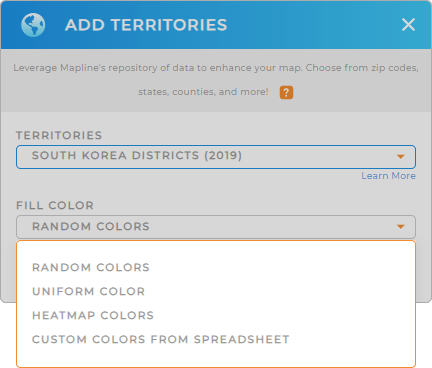 Color-code your South Korea districts territory map in seconds