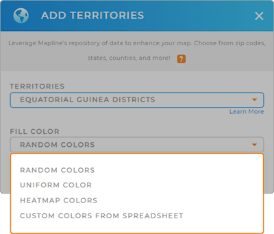 Color-code your Equatorial Guinea district territory map quickly