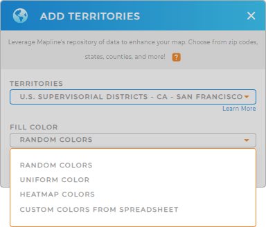 Color-code your U.S. Supervisorial Districts territory map in seconds