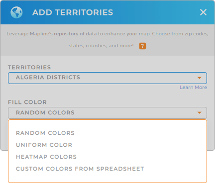 Color-code your Algeria districts territory map in seconds