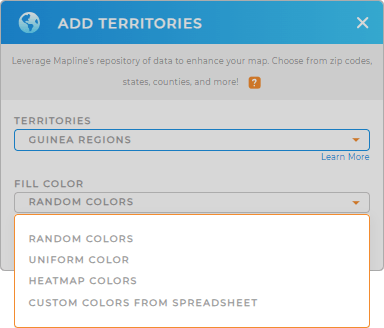 Color-code your Guinea Regions territory map in seconds