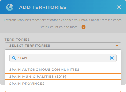 Add Spain municipalities to your map in Mapline