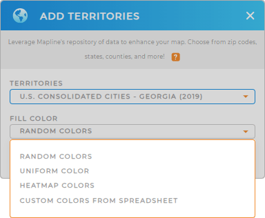 Color-code your  U.S. Consolidated Cities territory map in seconds