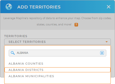 Add Albania Districts to your map in Mapline