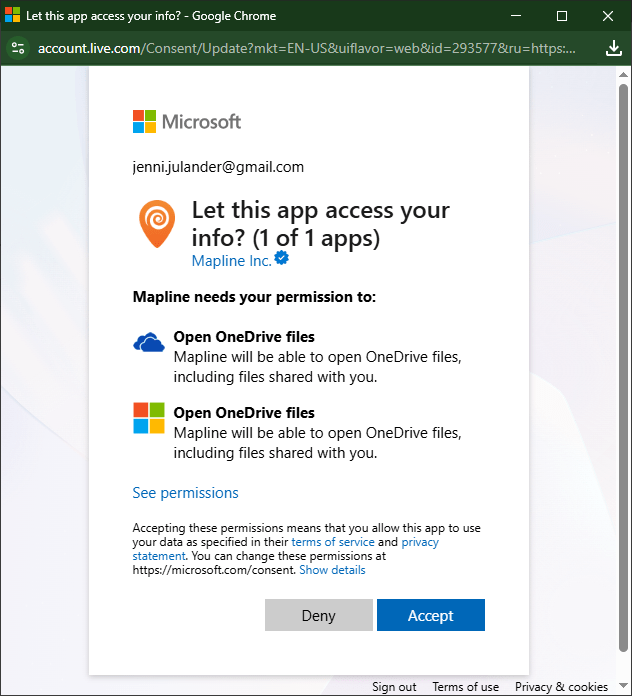 Authorize Mapline to connect to One Drive