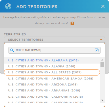 Add U.S. cities and towns to your map in Mapline