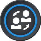 Blue Geo Sales icon: two people standing next to a dollar sign