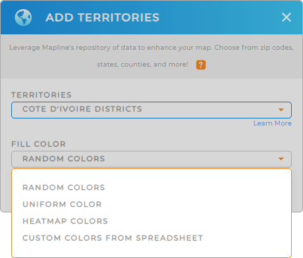 Color-code your Cote d’Ivoire Districts territory map in seconds