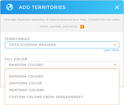 Color-code your Côte d'Ivoire Regions territory map in seconds